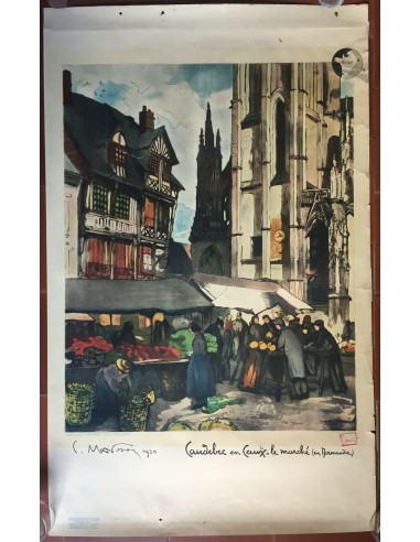 Affiche CAUDEBEC EN CAUX Le Marché NORMANDIE Pierre Matossy 61x100cm 1931 destockage