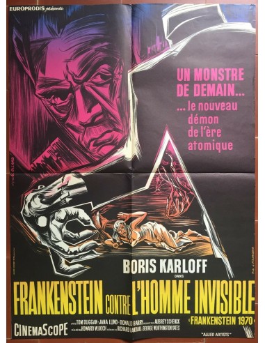 Affiche FRANKENSTEIN CONTRE L'HOMME INVISIBLE Frankenstein 1970 KARLOFF 60x80cm une grave pollution 