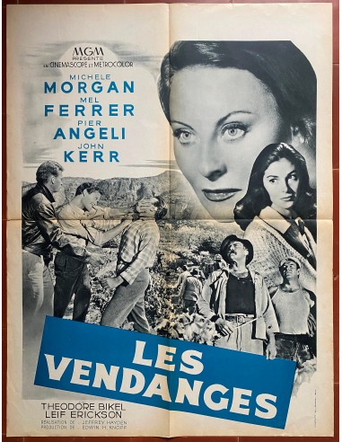 Affiche LES VENDANGES Mel Ferrer MICHELE MORGAN Pier Angeli VIGNE Vin 60x80cm 1957 en linge