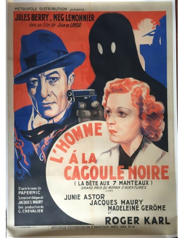 Affiche entoilée L'HOMME A LA CAGOULE NOIRE Meg Lemonnier JULES BERRY 120x160cm à prix réduit toute l'année