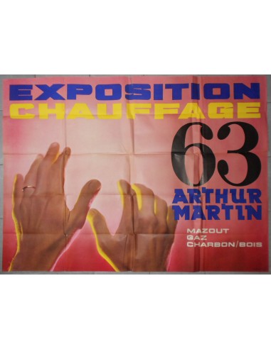 Affiche ancienne ARTHUR MARTIN Exposition Chauffage Mazout Gaz Charbon Bois 1963 online