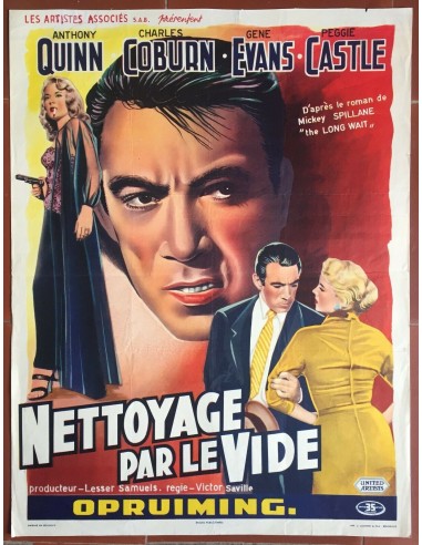 Affiche Belge NETTOYAGE PAR LE VIDE The Long Wait ANTHONY QUINN Film-Noir 1954 rembourrage situé sous