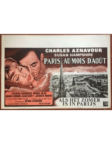 Affiche Belge PARIS AU MOIS D'AOUT Susan Hampshire CHARLES AZNAVOUR 1966 acheter