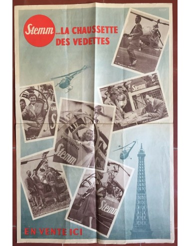 Affiche STEMM LA CHAUSSETTE DES VEDETTES Martine Carol Tour Eiffel Hélicoptère Livraison rapide