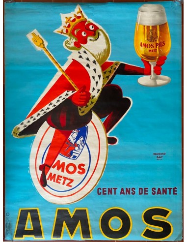 Affiche BIERE AMOS PILS Metz Bar Bistrot Café RAYMOND GAY 115x151 60's 50% de réduction en Octobre 2024