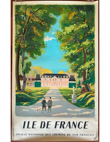 Affiche Tourisme ILE DE FRANCE Chasse Chateau SNCF L. Dominique 62x100cm 1945 suggérées chez