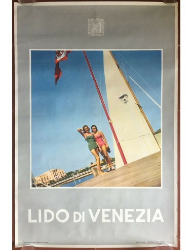 Affiche LIDO DI VENEZIA Venise Port Bateau Pin-Up Voilier 50x75cm 50's le des métaux précieux