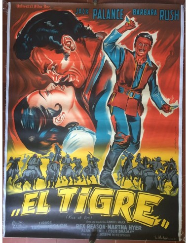 Affiche entoilée EL TIGRE Kiss of Fire JACK PALANCE Barbara Rush 120x160cm 50-70% off 