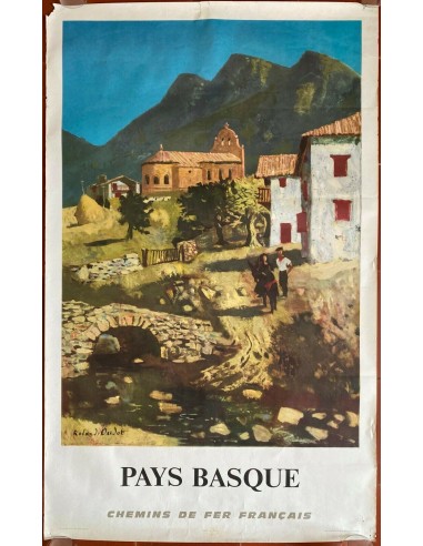 Affiche Tourisme PAYS-BASQUE Chemin de Fer Français ROLAND OUDOT 62x100cm 1968 pas cher