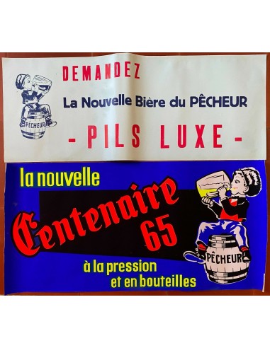 2 Affiches BIERE DU PECHEUR Centenaire 65 Pils Luxe Bistrot Bar 24x60cm 60's soldes