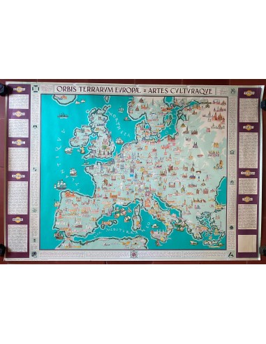 Affiche Carte EUROPE Orbis Terrarum Europae Artes Culturaque Visscher 73x107cm  50's rembourrage situé sous