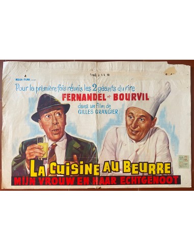 Affiche belge LA CUISINE AU BEURRE Restaurant FERNANDEL Bourvil 36x55cm 1963 destockage