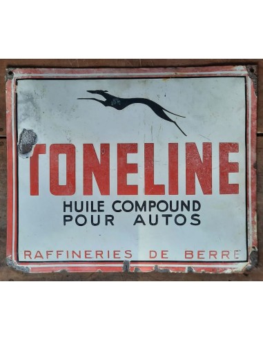 Ancienne plaque émaillée bombée TONELINE Huile Autos pneu automobile 55x45cm offre 