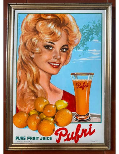 Ancienne plaque glacoïde PUFRI Pure Fruit Juice BRIGITTE BARDOT 25x35cm 1967 la chaussure