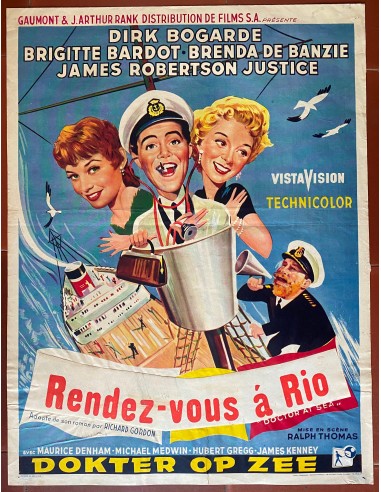 Affiche belge RENDEZ-VOUS A RIO Doctor at Sea BRIGITTE BARDOT Dirk Bogarde 1955 Paris Déstockage Promo