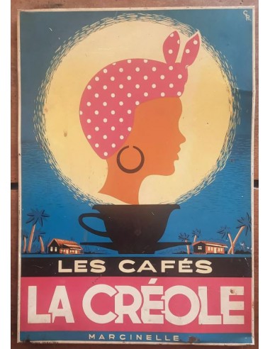 Ancienne Plaque Tole lithographiée Les cafés LA CREOLE bar rhum 24x34cm 1964 s'inspire de l'anatomie humaine