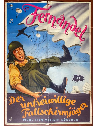 Affiche allemande UNIFORMES ET GRANDES MANOEUVRES Parachutiste FERNANDEL Avion 1950 l'achat 